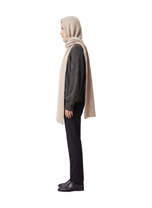 Penn Hooded Alpaca Scarf Beige Model