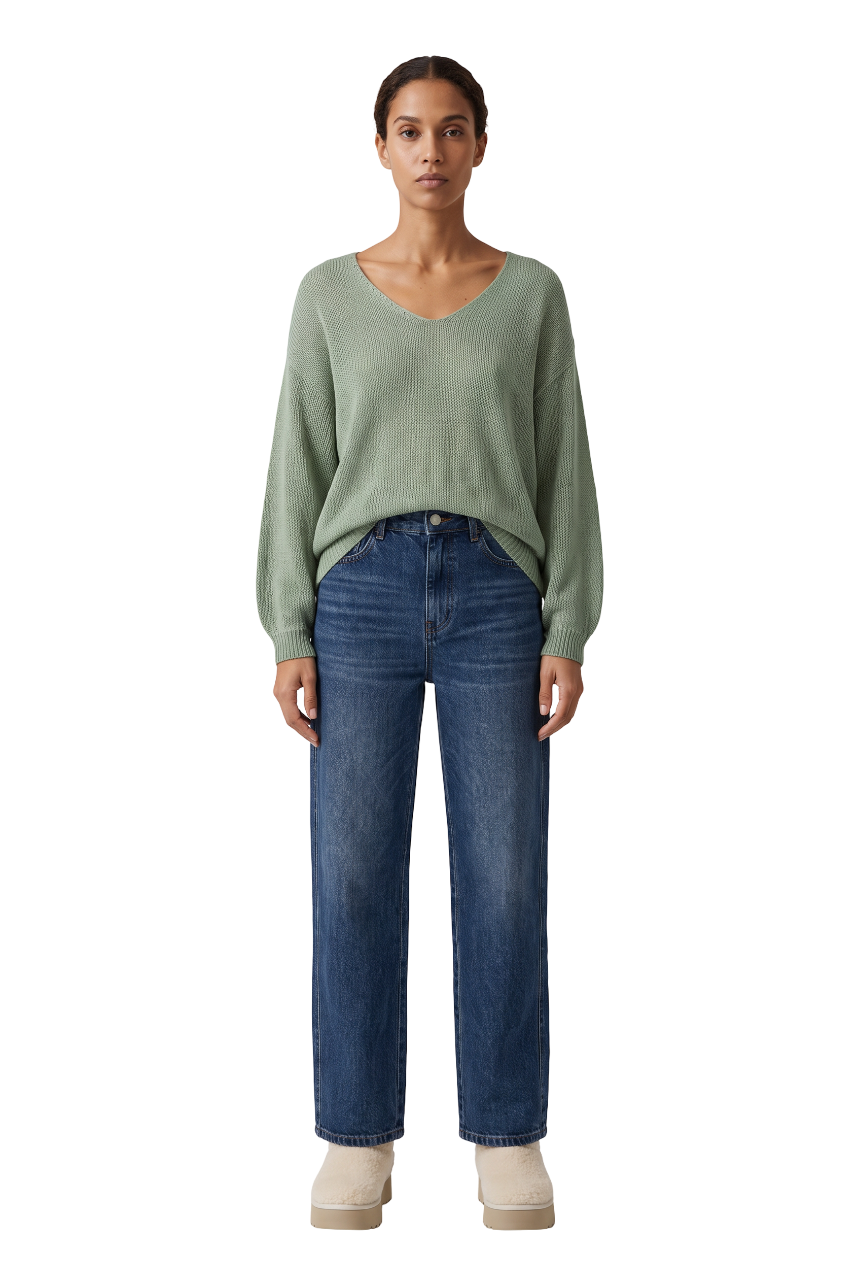 Milana LS Light Cotton Knit Dusty Green - model