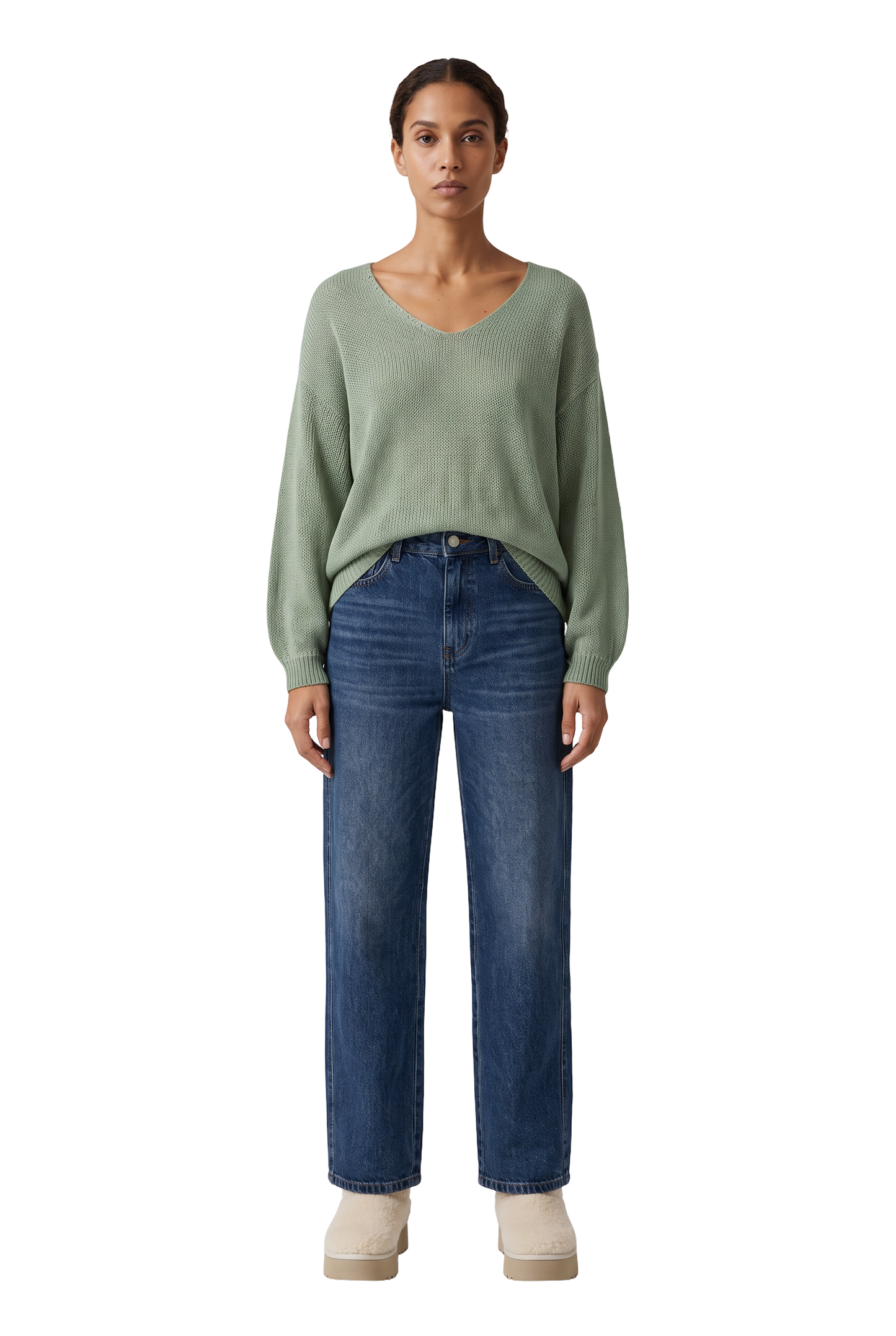 Milana LS Light Cotton Knit Dusty Green - model