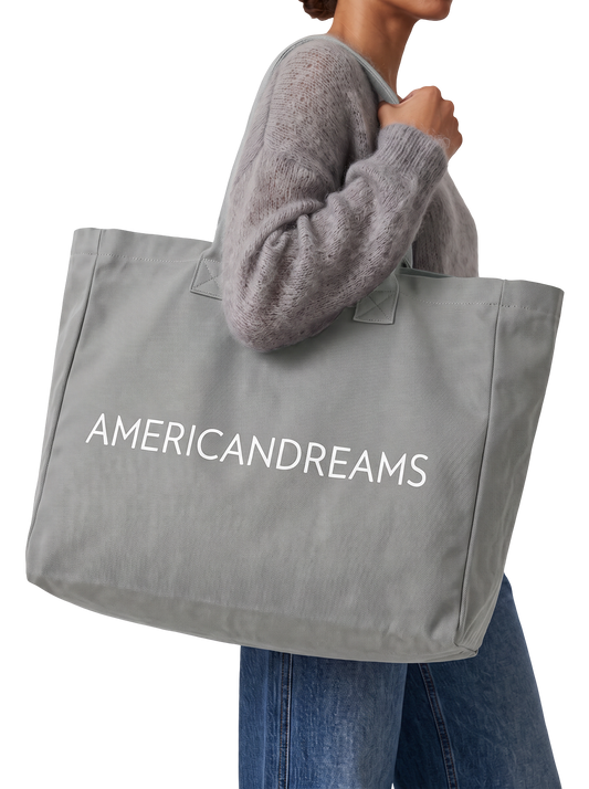 Signature Canvas Tote Large Dark Grey / White Logo - model close-up
