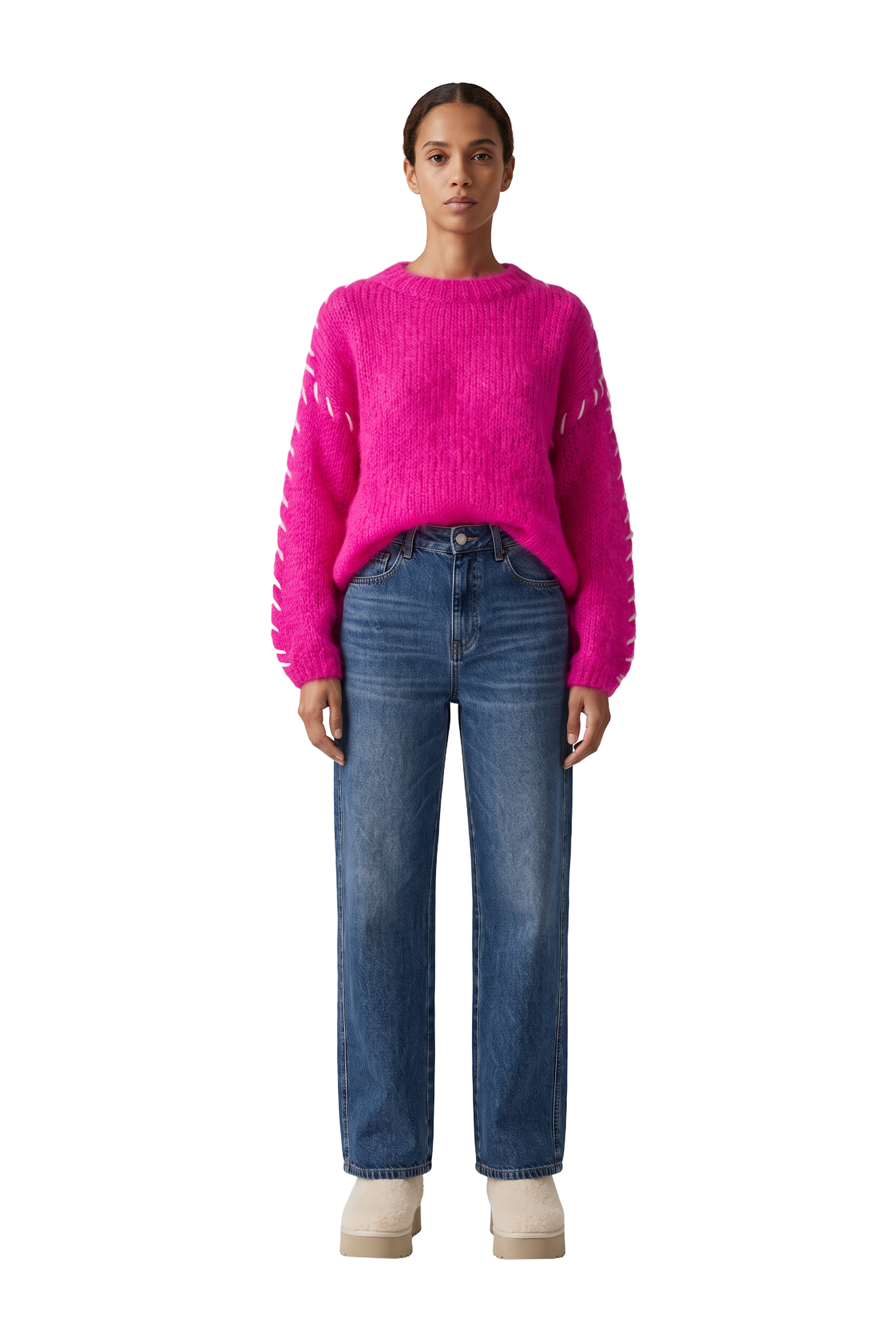 Catia Mohair Stitch Pullover Neon Pink - model