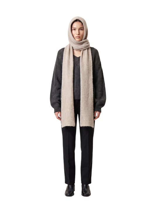 Penn Hooded Alpaca Scarf Beige Model