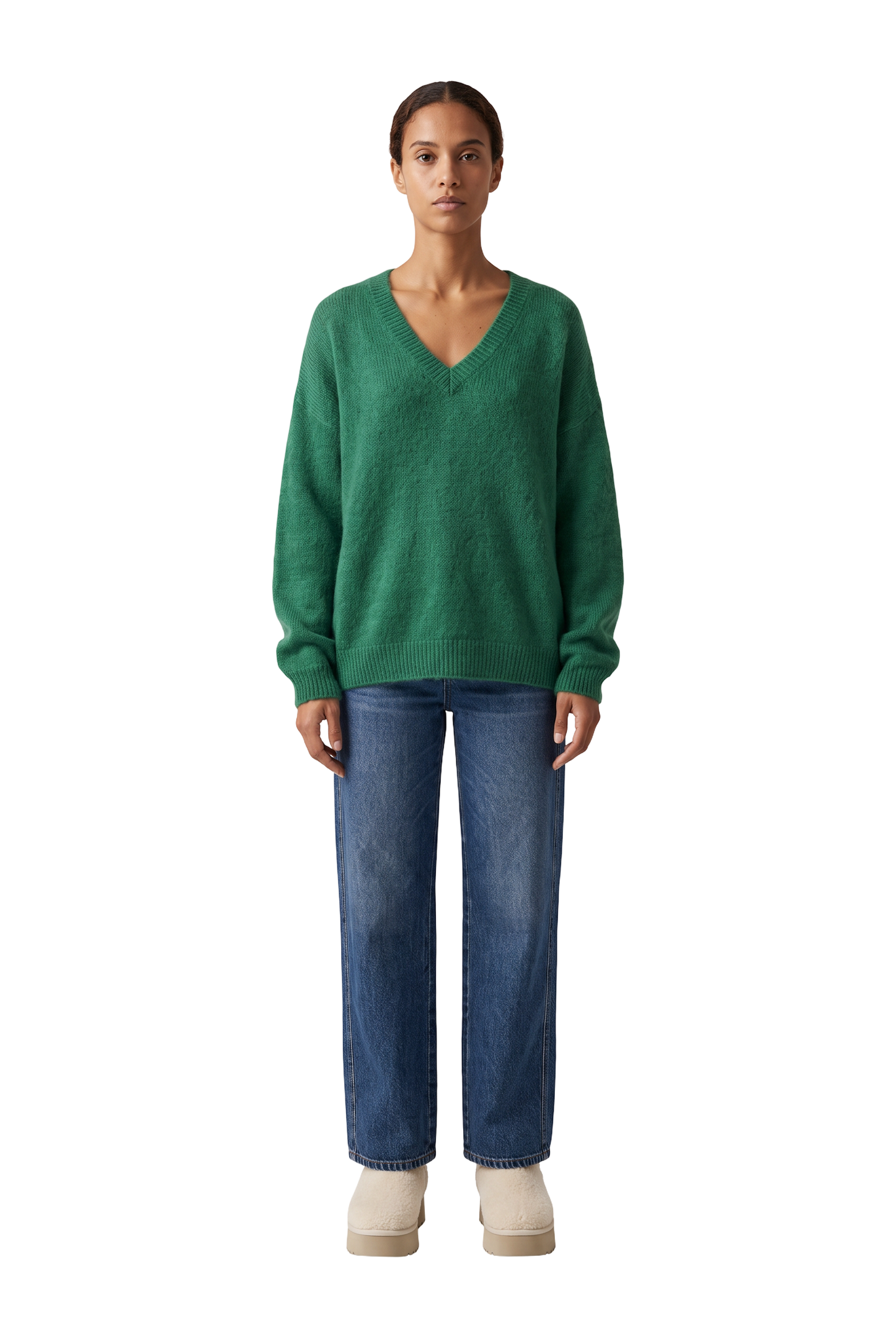 Silja V Neck Knit Jade Green - model