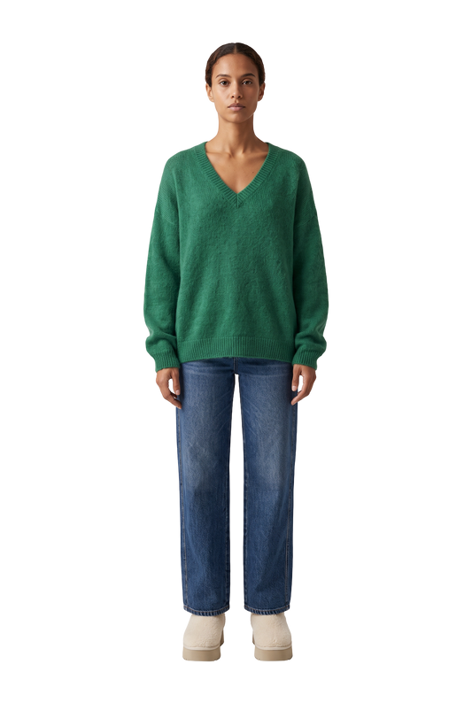 Silja V Neck Knit Jade Green - model