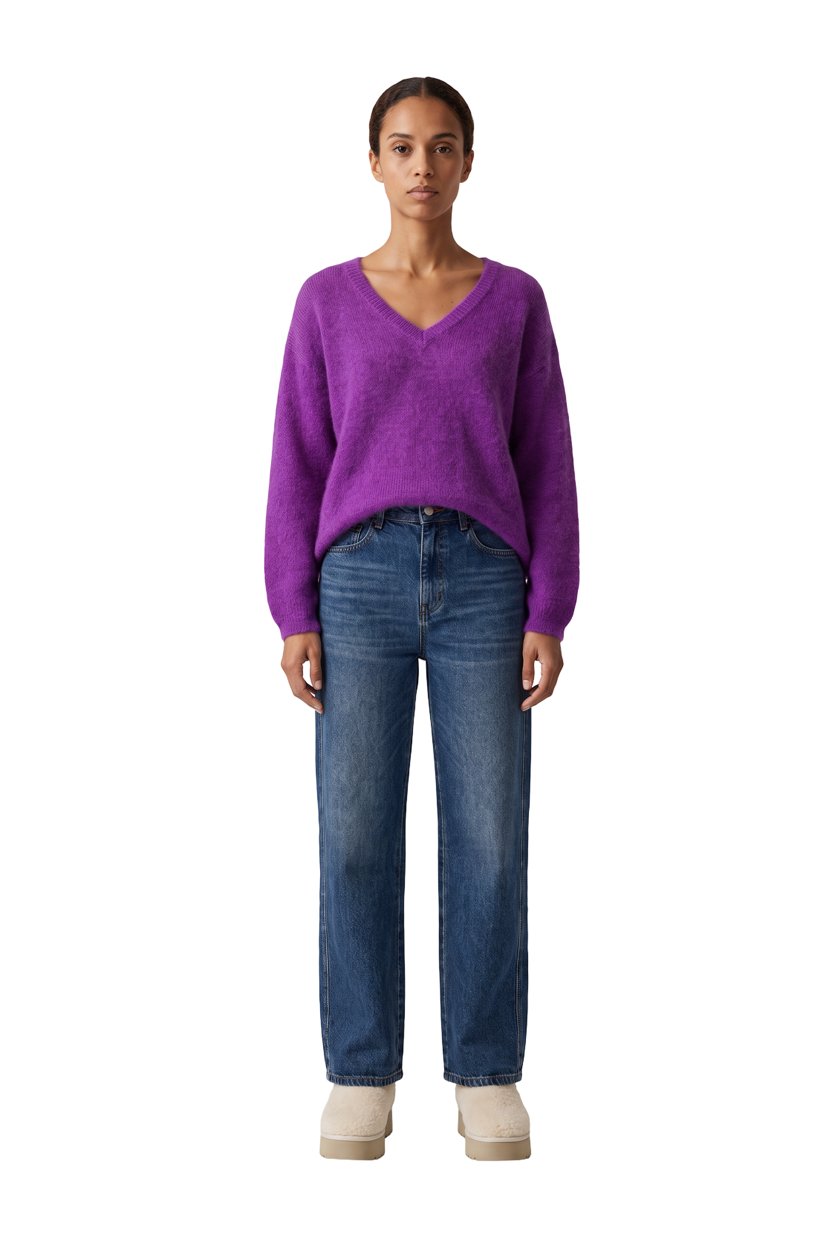 Silja V Neck Knit Deep Purple - model