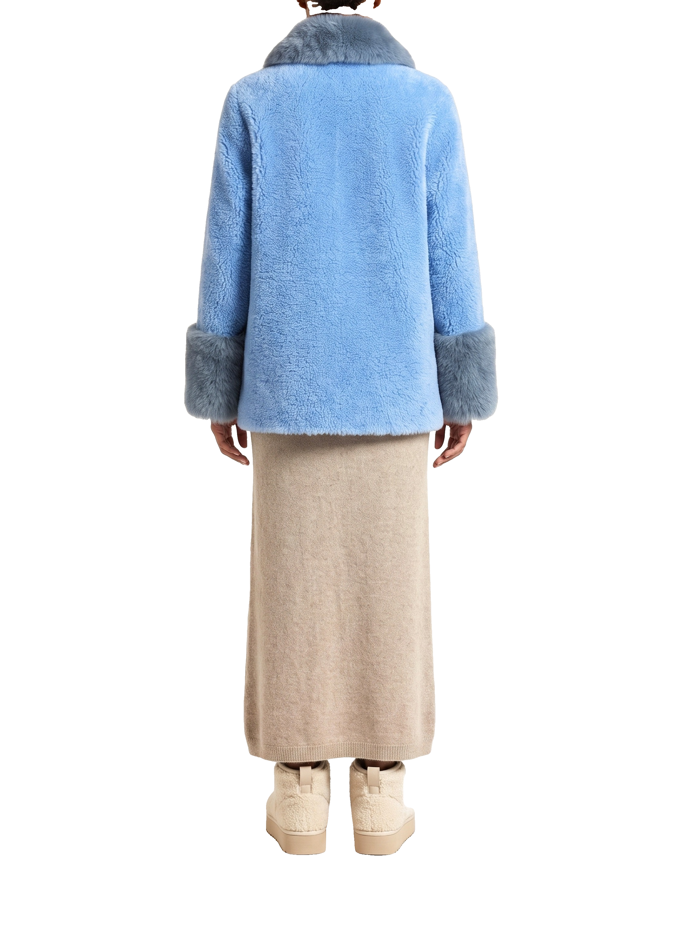 Fiona Wool Coat Short Sky Blue Model Back