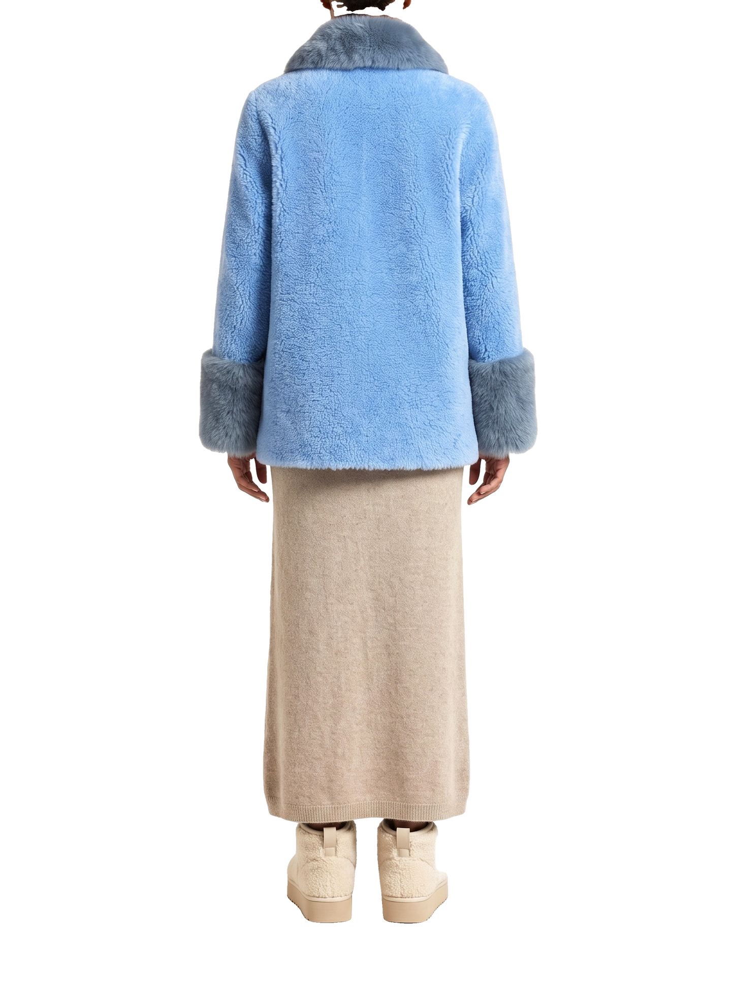 Fiona Wool Coat Short Sky Blue Model Back