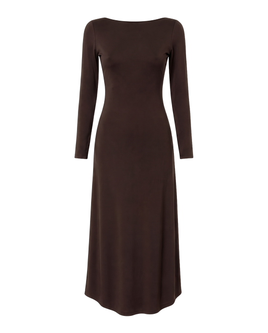 Scarlett Long Open Back Dress Dark Brown - front