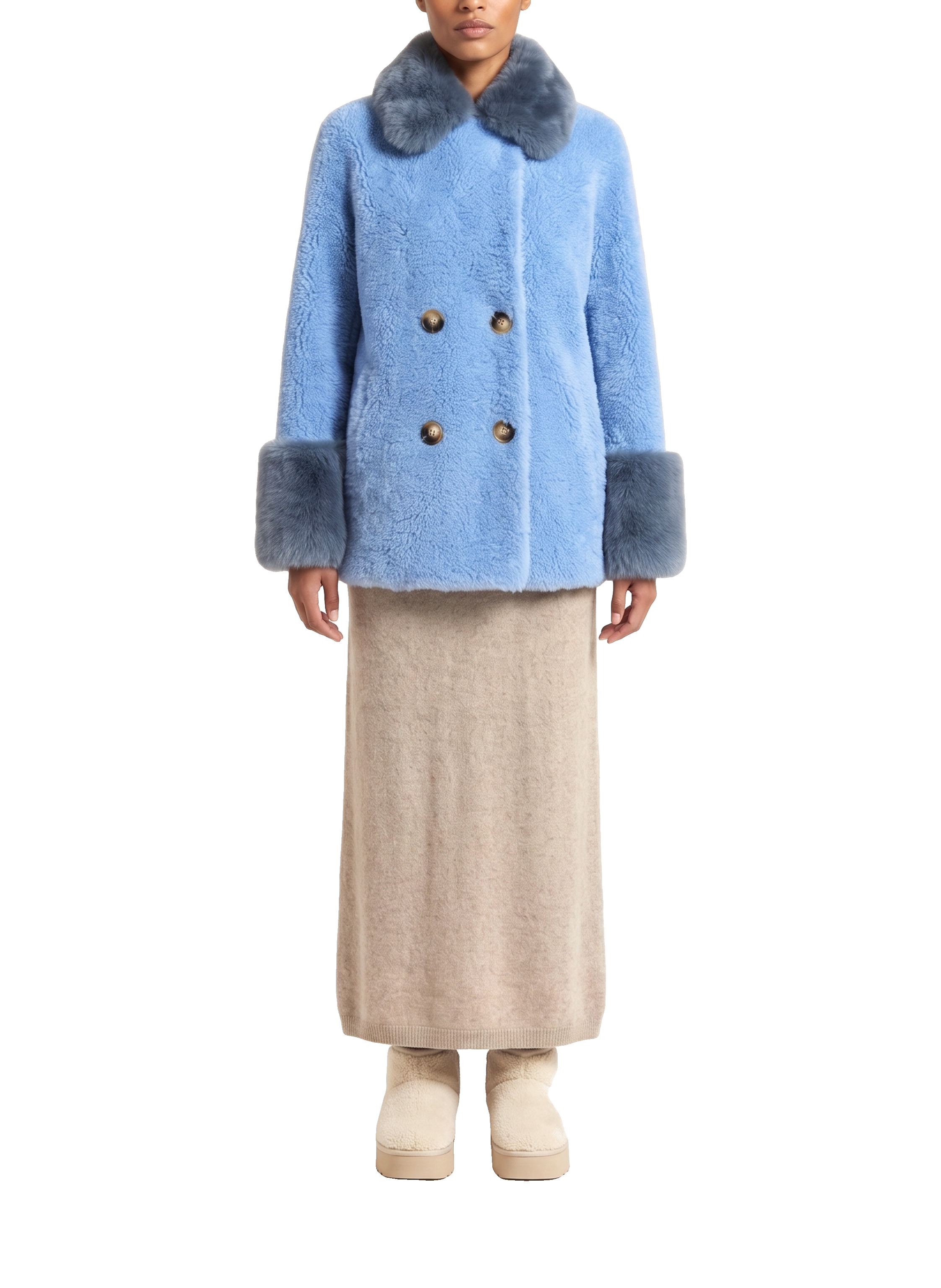 Fiona Wool Coat Short Sky Blue Model Front