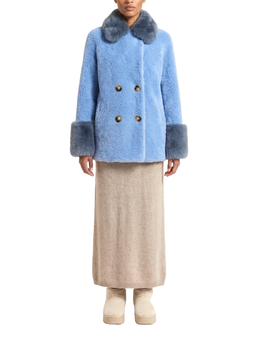 Fiona Wool Coat Short Sky Blue Model Front