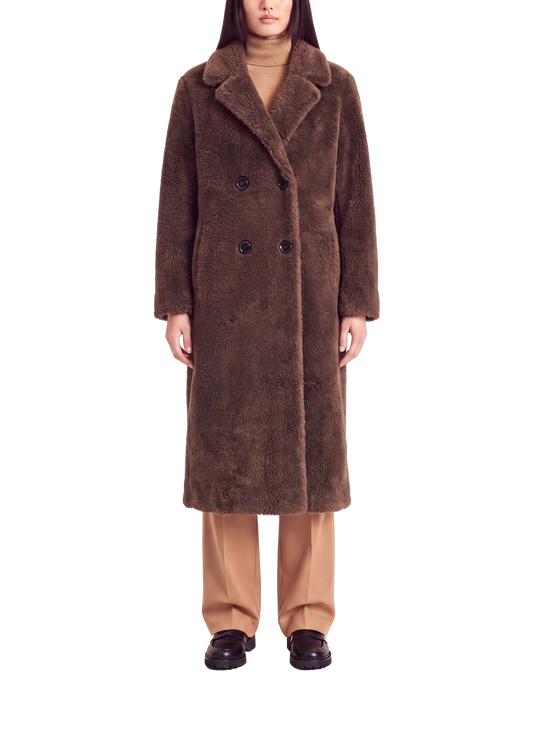 Fiona Long Coat Without Fur Chocolate Brown Model Front