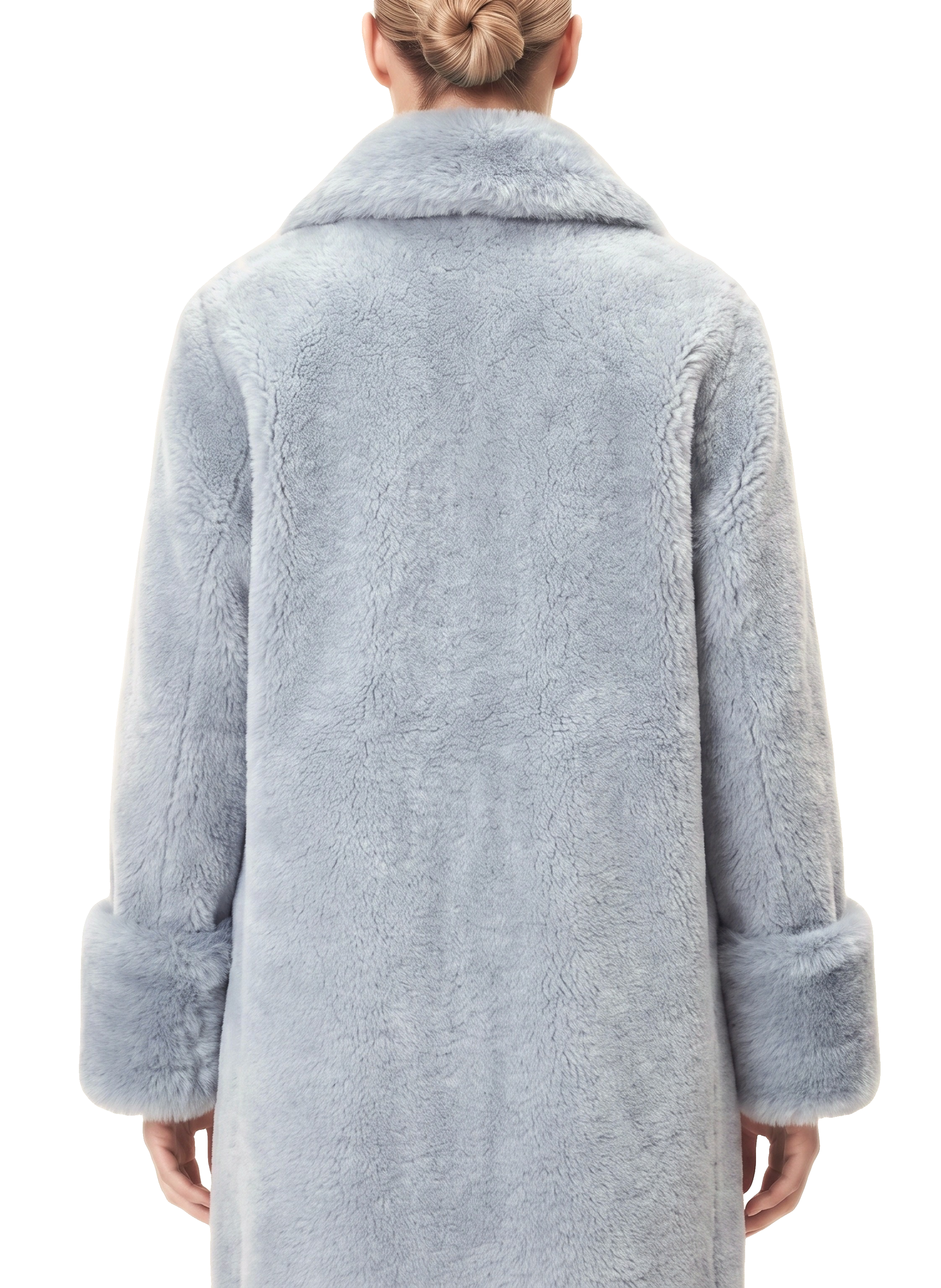 Fiona Wool Coat Long Light Blue Model Upper Back