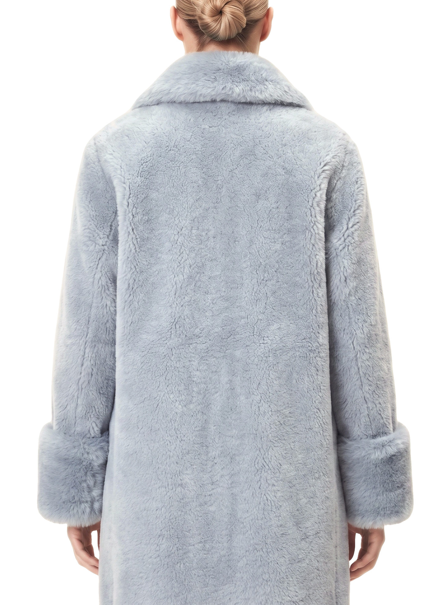 Fiona Wool Coat Long Light Blue Model Upper Back