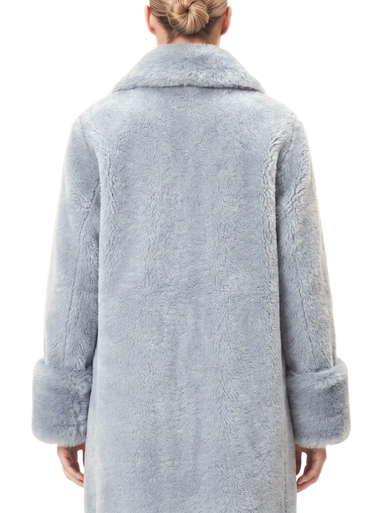 Fiona Wool Coat Long Light Blue Model Upper Back