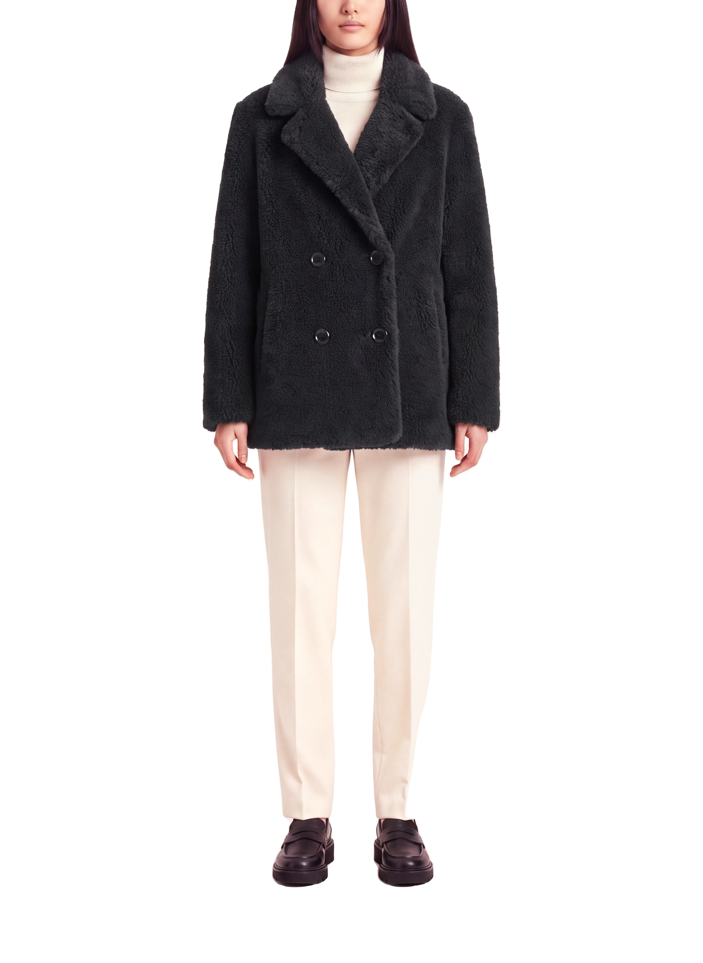 Fiona Short Coat Without Fur Black Model Front