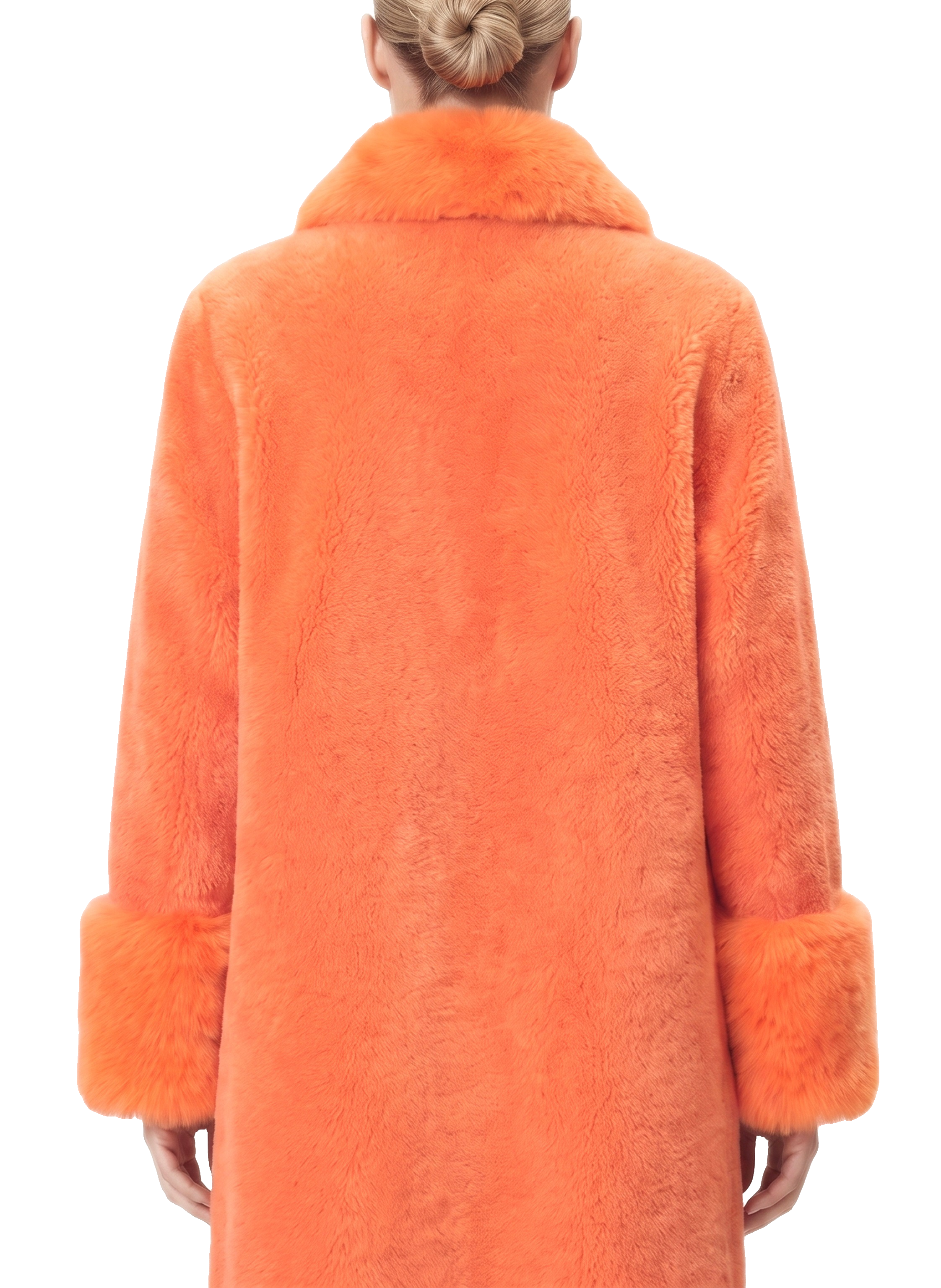 Fiona Wool Coat Long Orange Model Upper Back