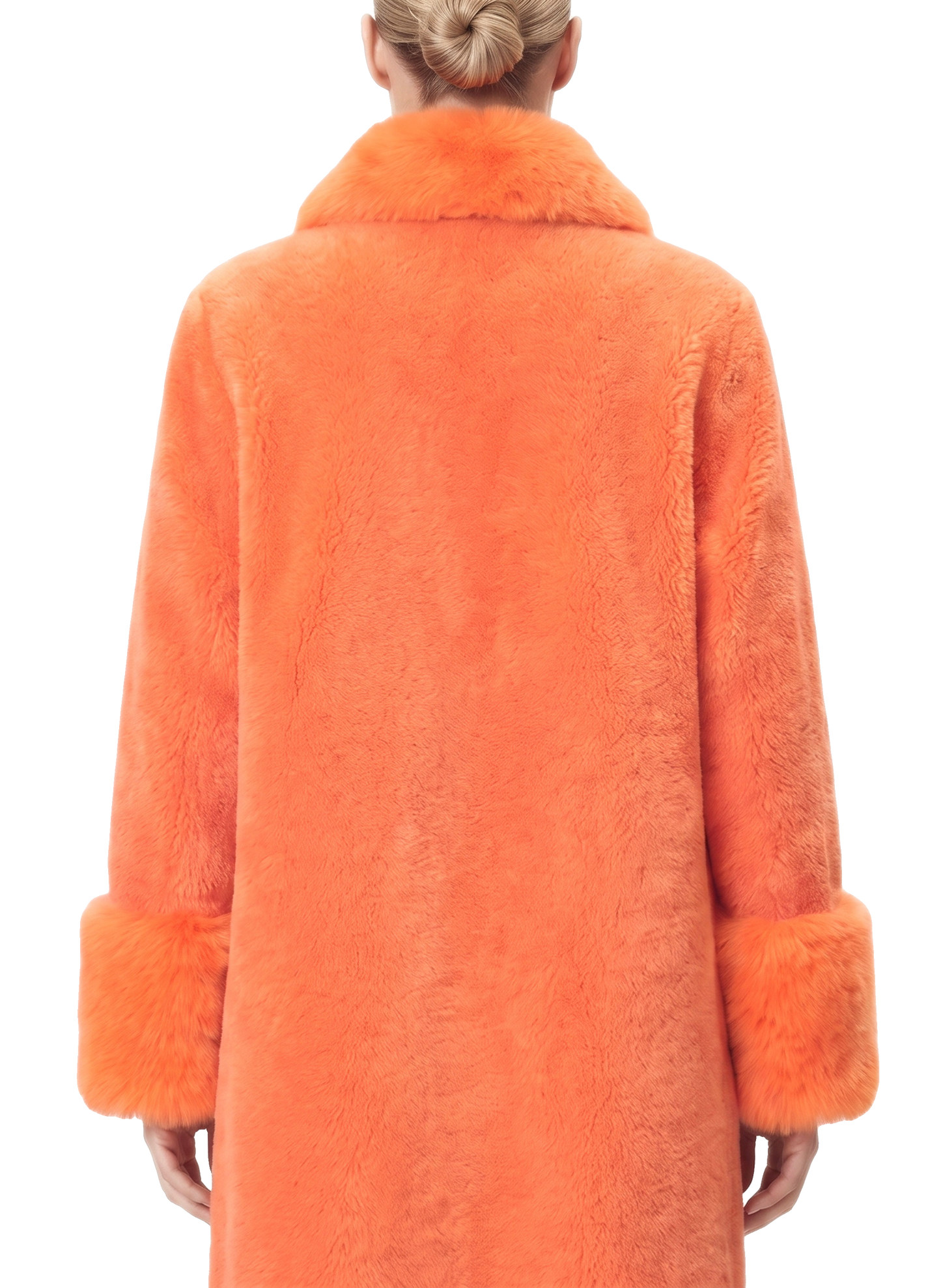 Fiona Wool Coat Long Orange Model Upper Back