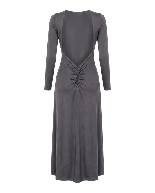Scarlett Long Open Back Dress Dark Grey - back