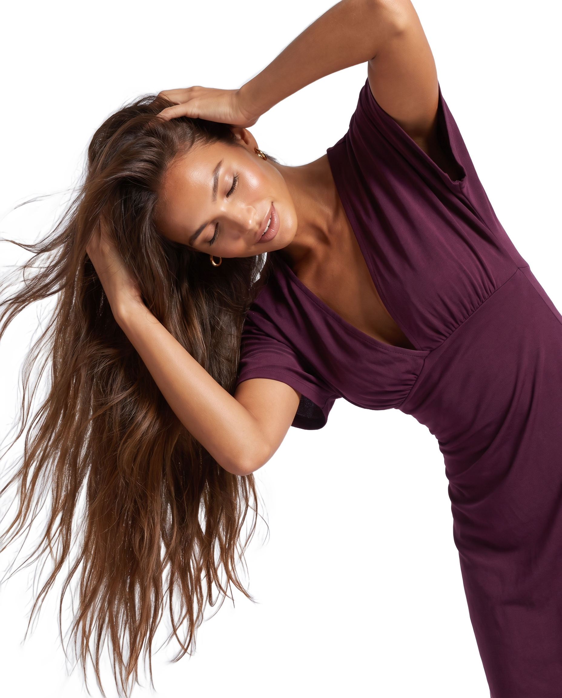 Alba V-Neck Asymmetrical Dress Bordeaux - model upper body