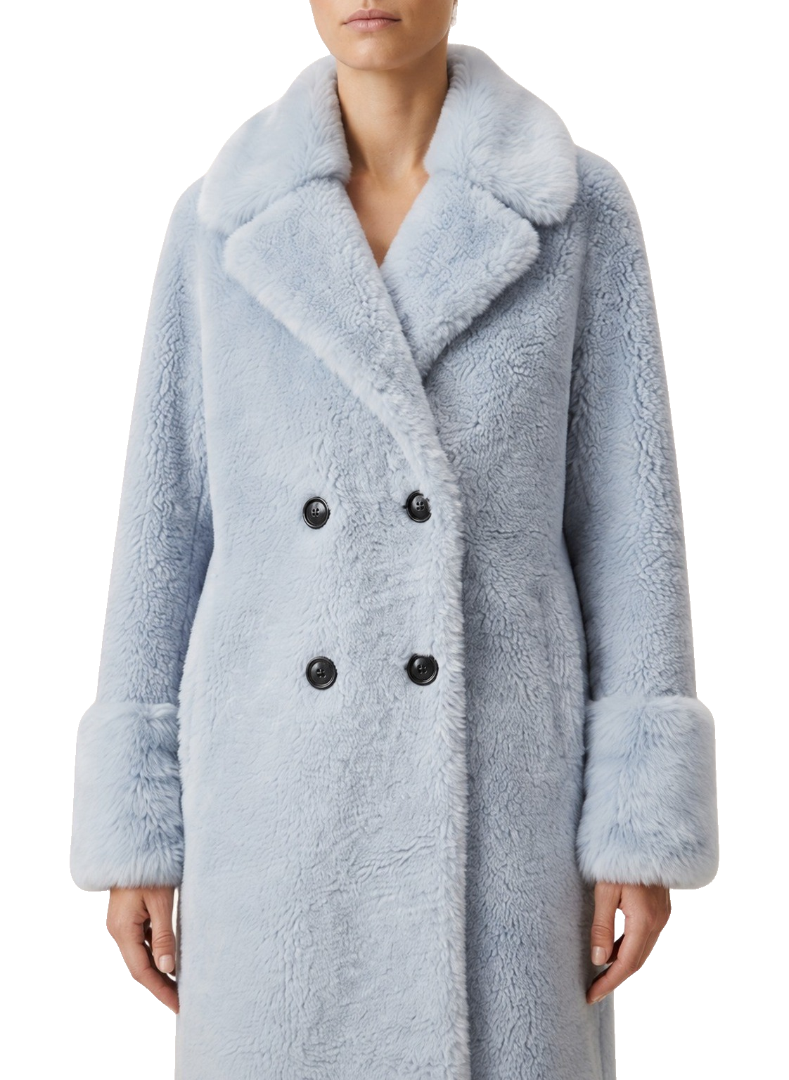Fiona Wool Coat Long Light Blue Model Close