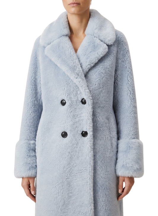 Fiona Wool Coat Long Light Blue Model Close