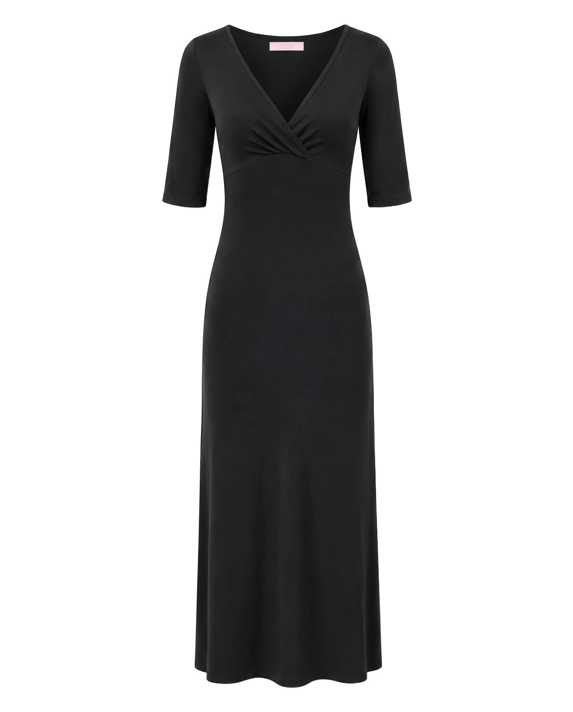 Talia Half Sleeve V-Neck Long Dress Black - front