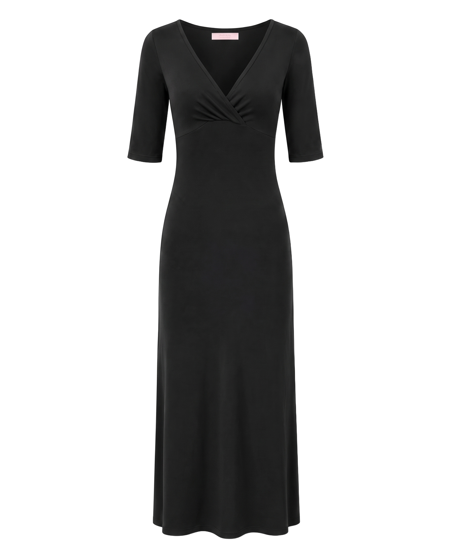 Talia Half Sleeve V-Neck Long Dress Black - front