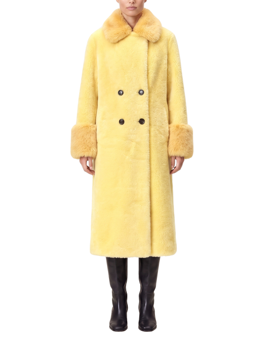 Fiona Wool Coat Long Yellow Model Front