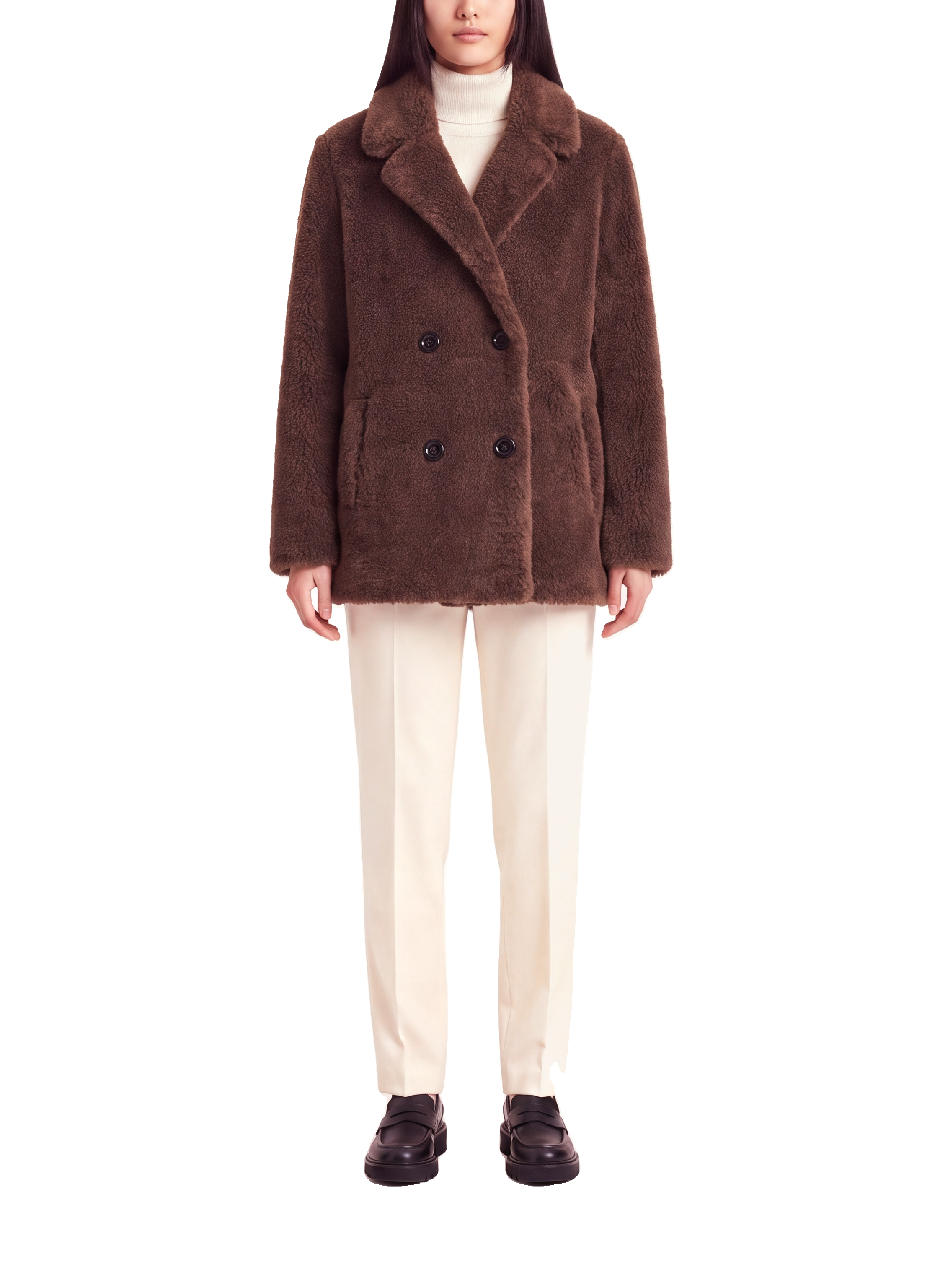 Fiona Short Coat Without Fur Chocolate Brown Model Front