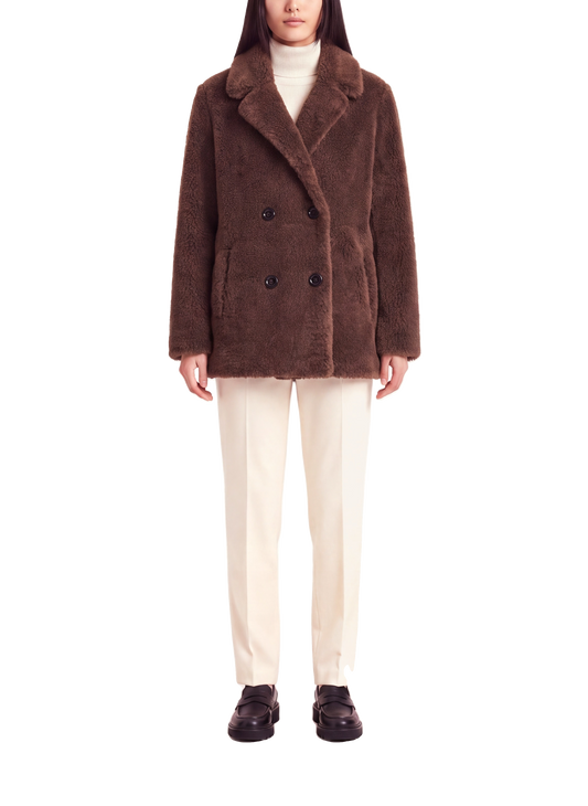 Fiona Short Coat Without Fur Chocolate Brown Model Front