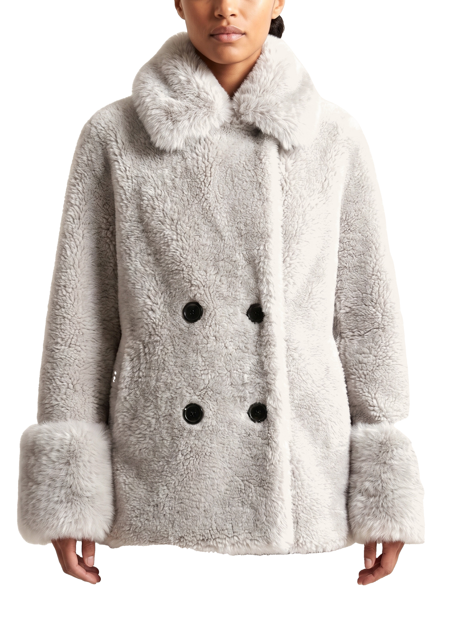 Fiona Wool Coat Short Light Grey Model Close