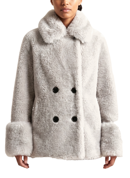 Fiona Wool Coat Short Light Grey Model Close
