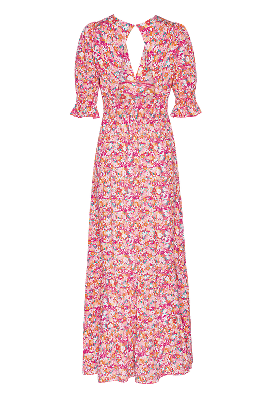 Koko Dress Long Open Back Red Flower