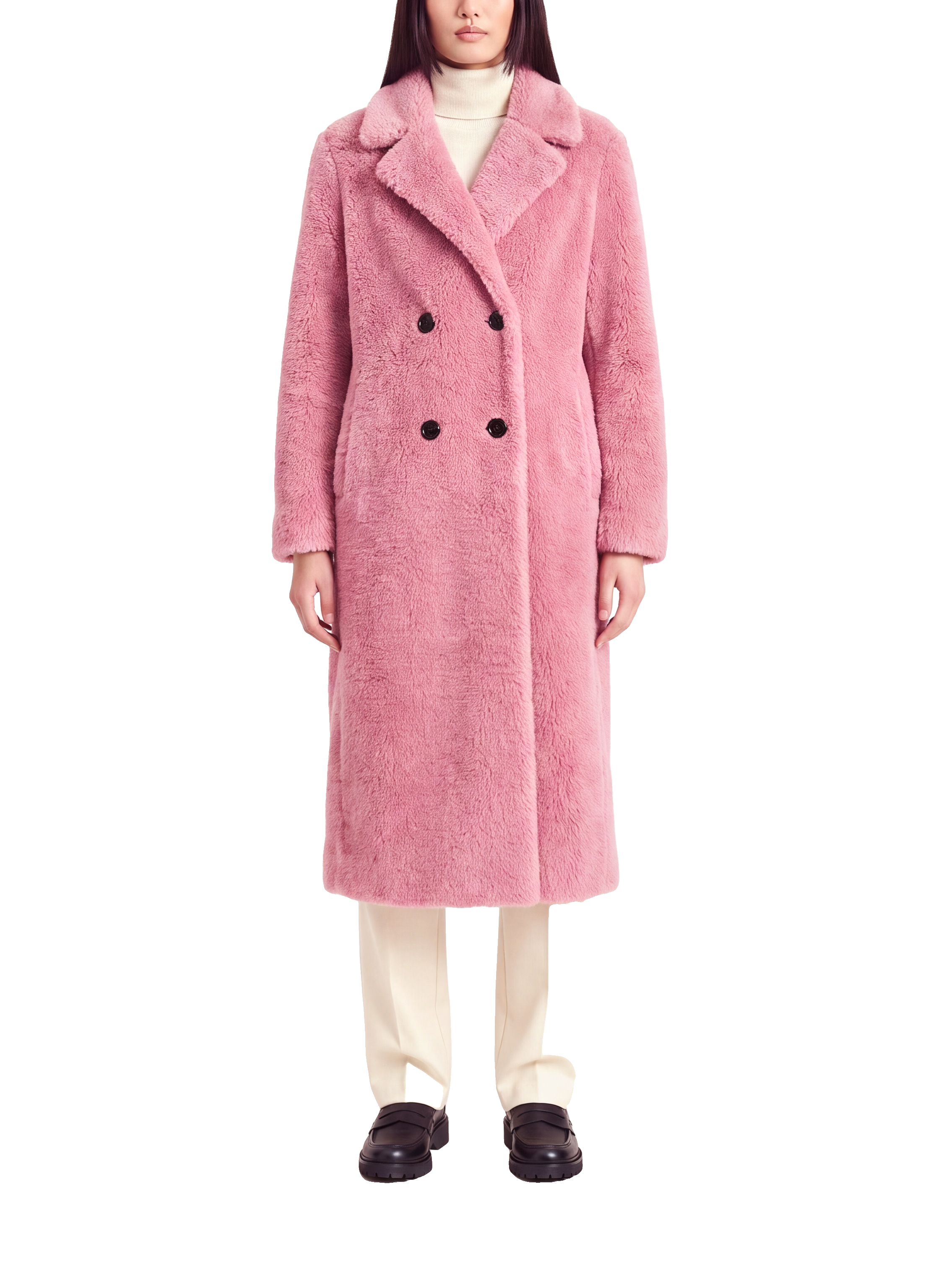 Fiona Long Coat Without Fur Pink Model Front