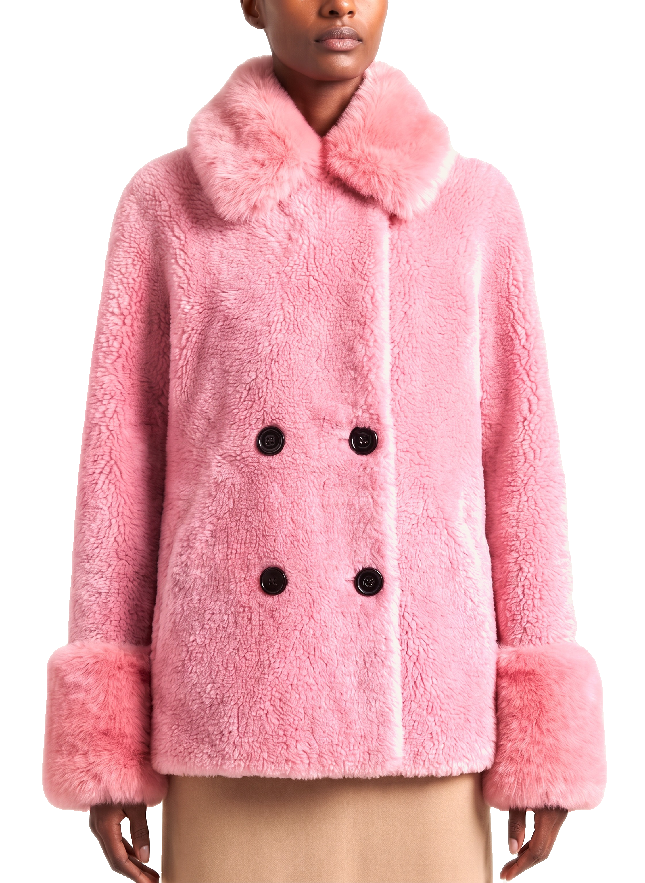 Fiona Wool Coat Short Pink Model Close