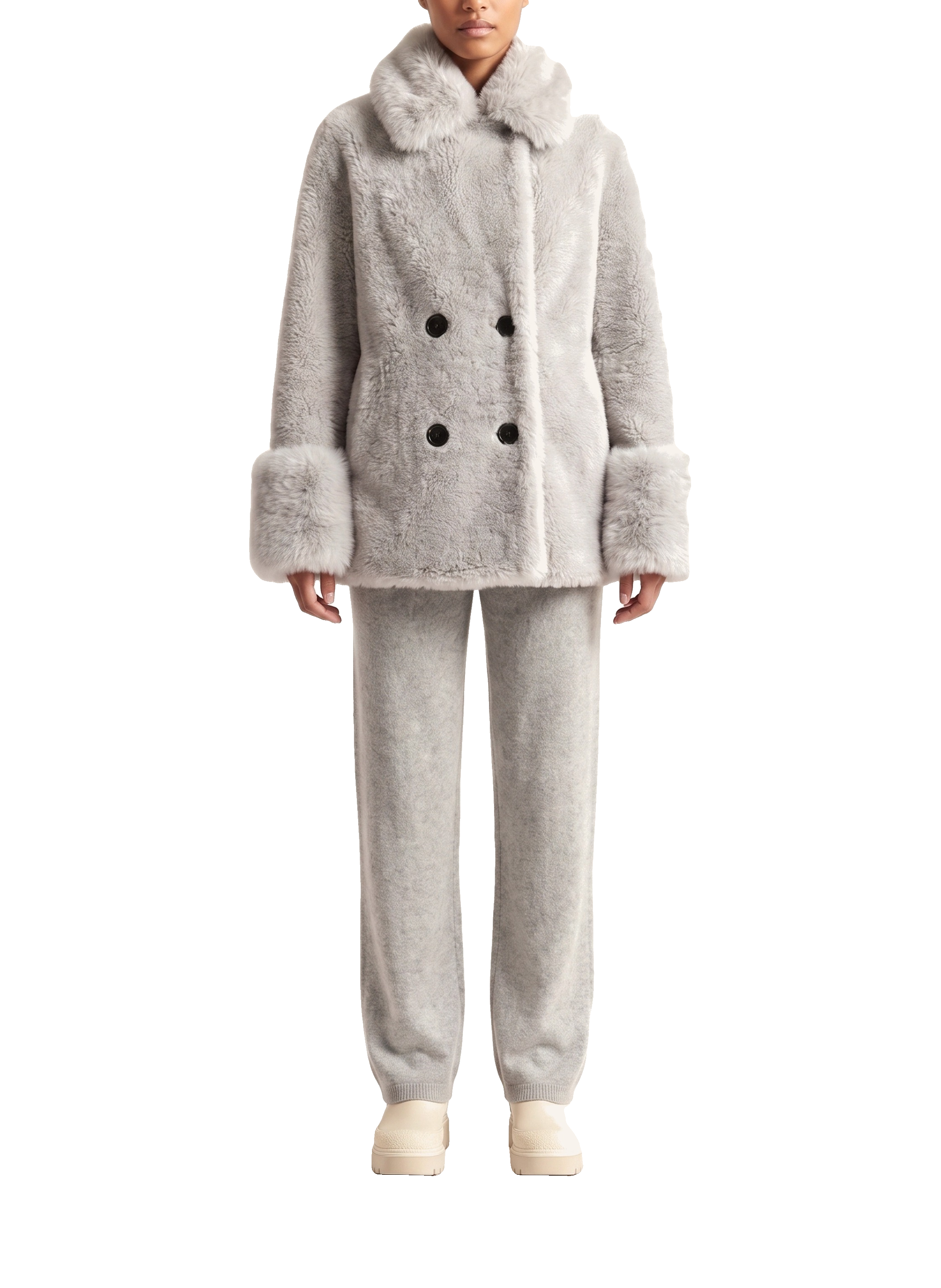Fiona Wool Coat Short Light Grey Model Front