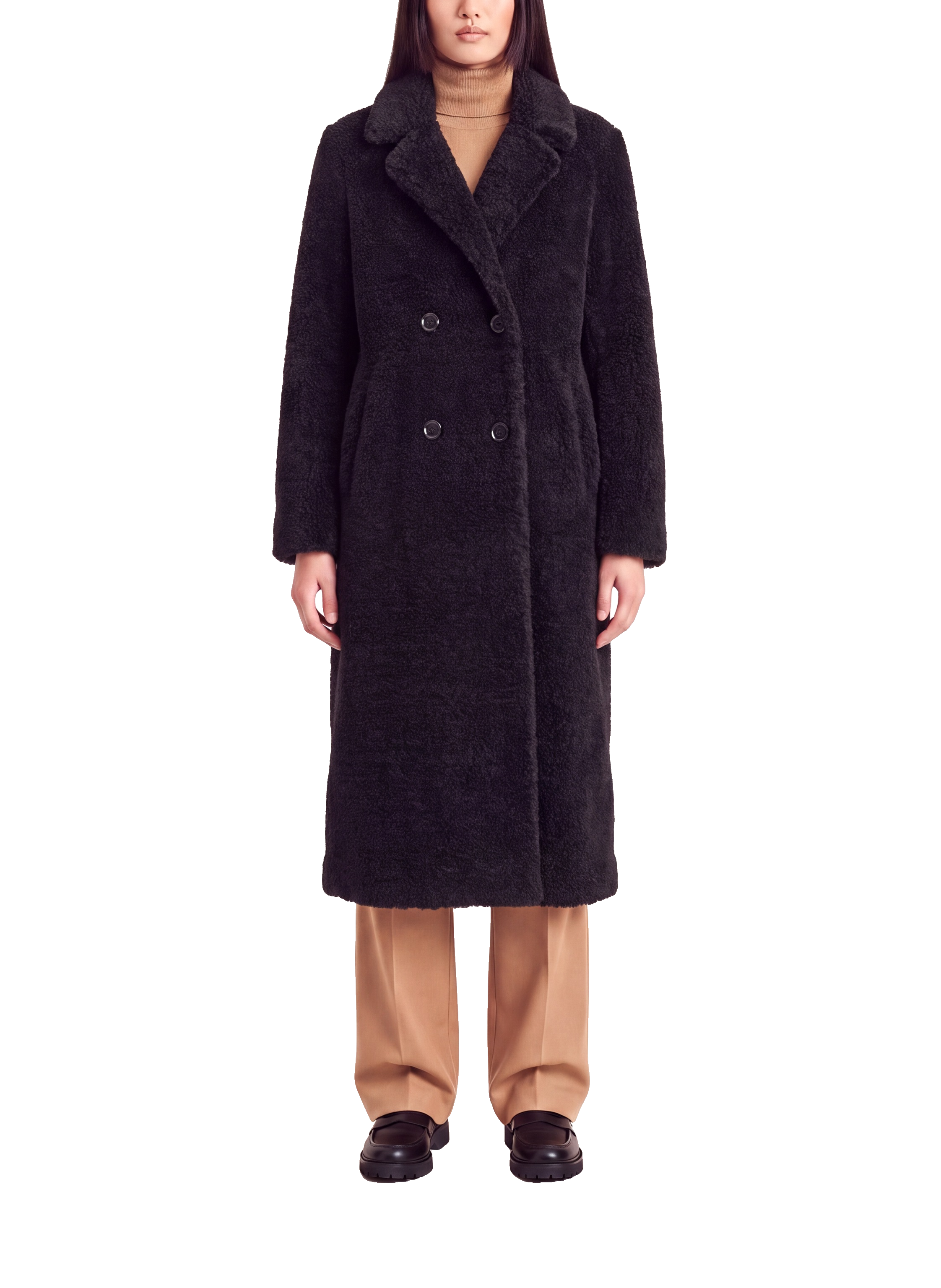 Fiona Long Coat Without Fur Black Model Front