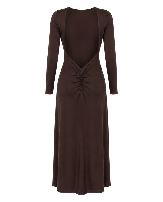 Scarlett Long Open Back Dress Dark Brown - back