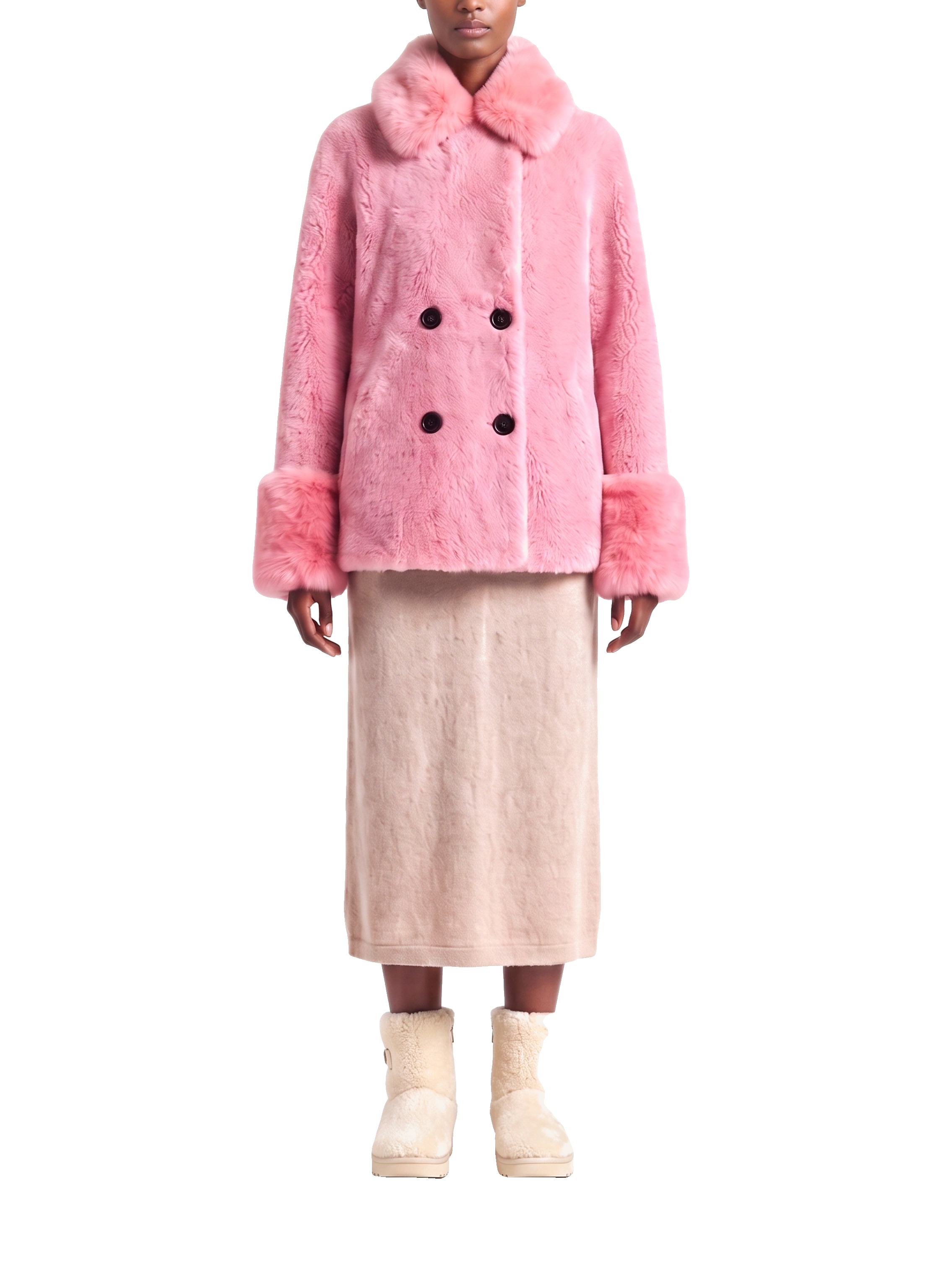 Fiona Wool Coat Short Pink Model Front