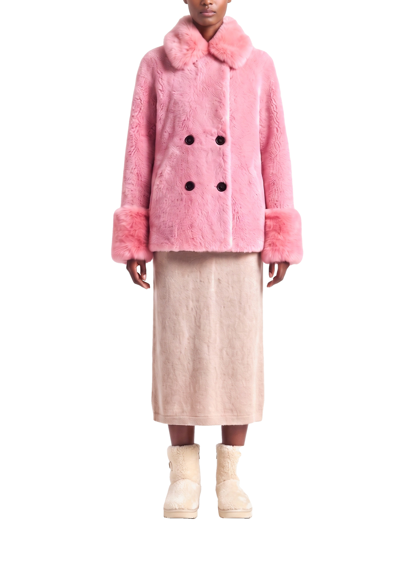 Fiona Wool Coat Short Pink Model Front