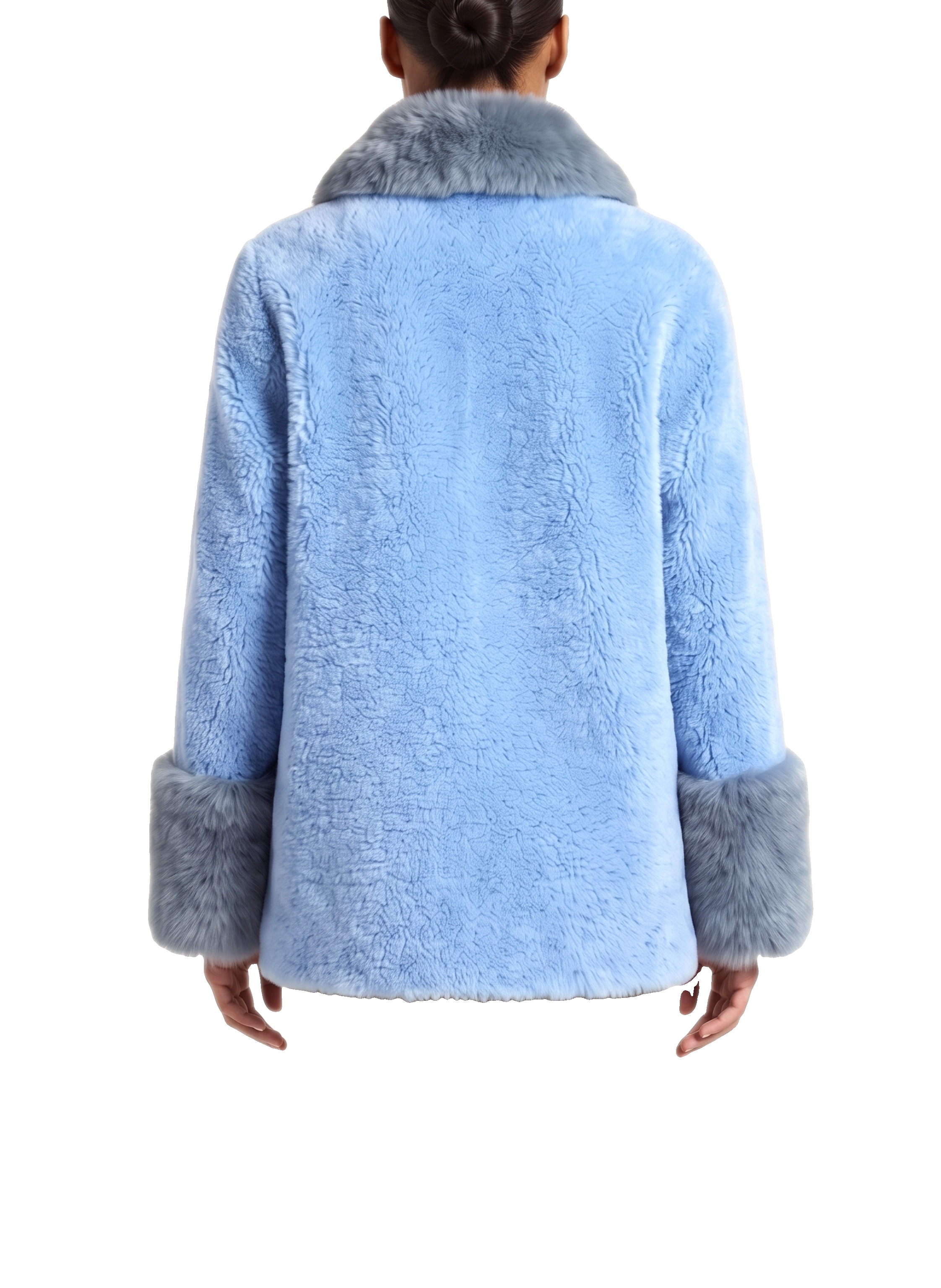 Fiona Wool Coat Short Sky Blue Model Upper Back