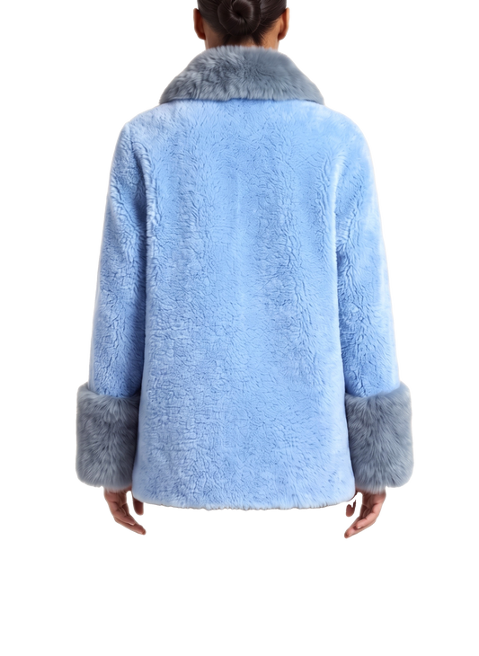 Fiona Wool Coat Short Sky Blue Model Upper Back
