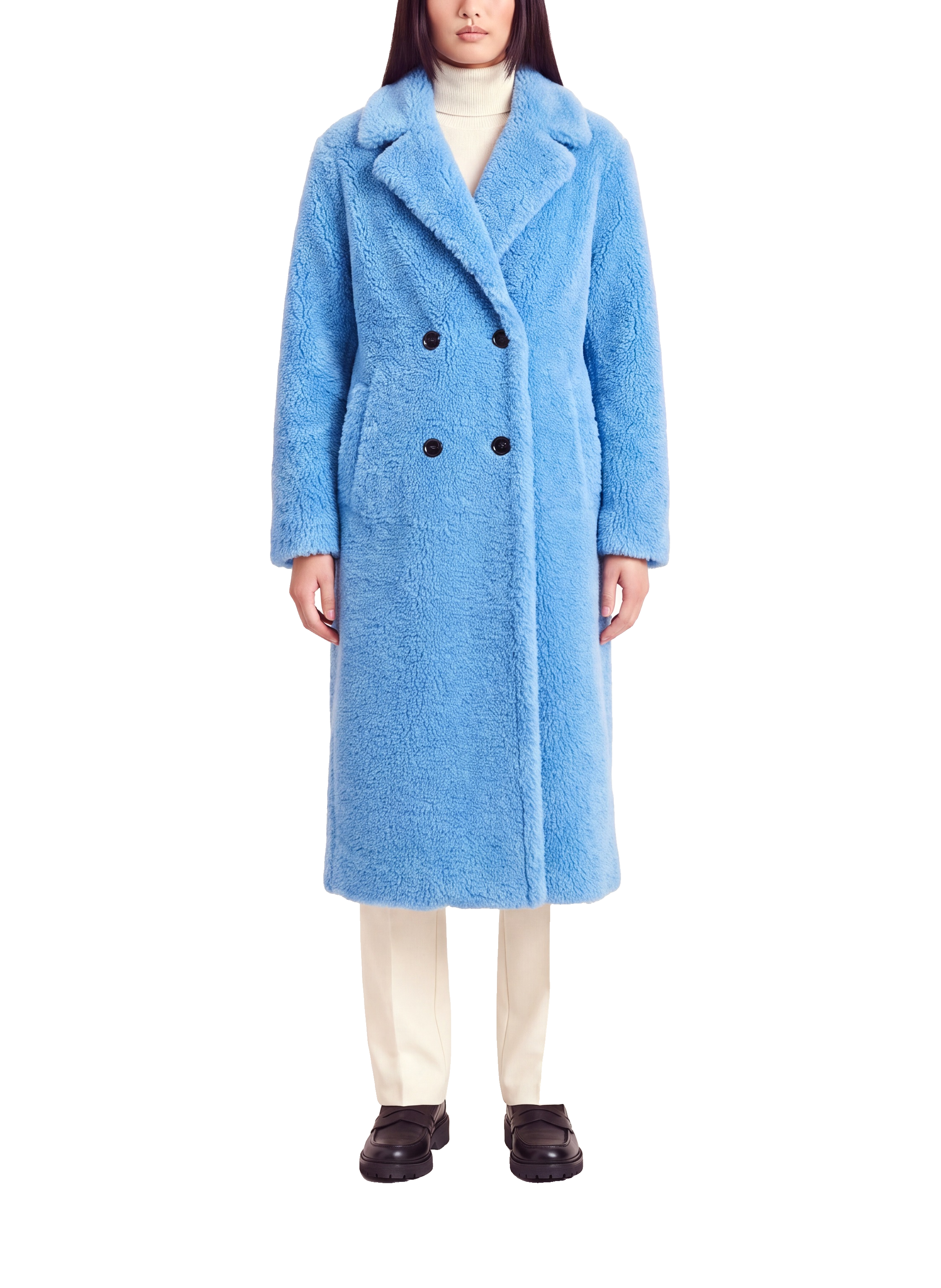 Fiona Long Coat Without Fur Sky Blue Model Front