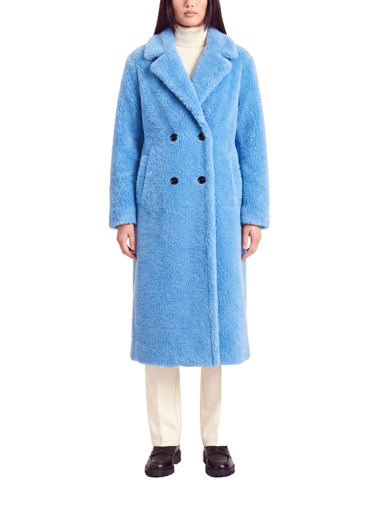 Fiona Long Coat Without Fur Sky Blue Model Front