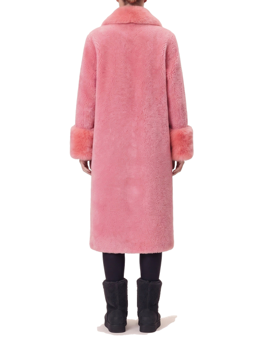 Fiona Wool Coat Long Pink Model Back