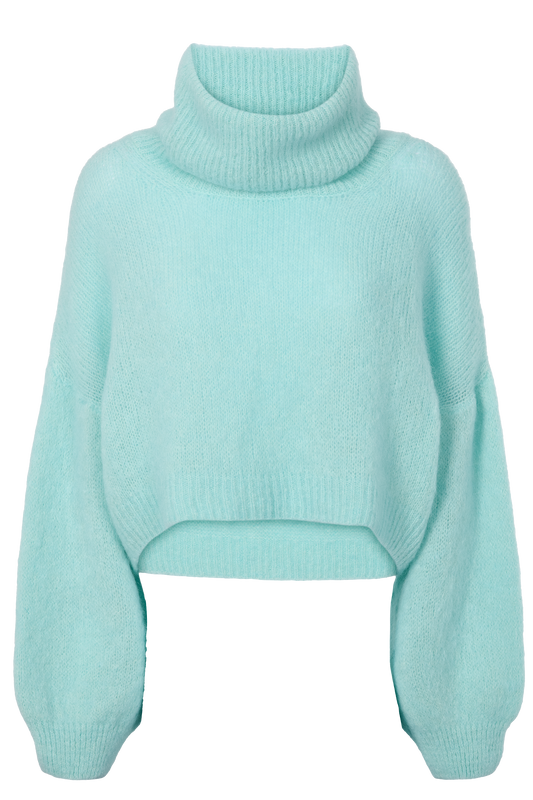Andrea Rollneck Cropped Alpaca Pullover Seafoam Green