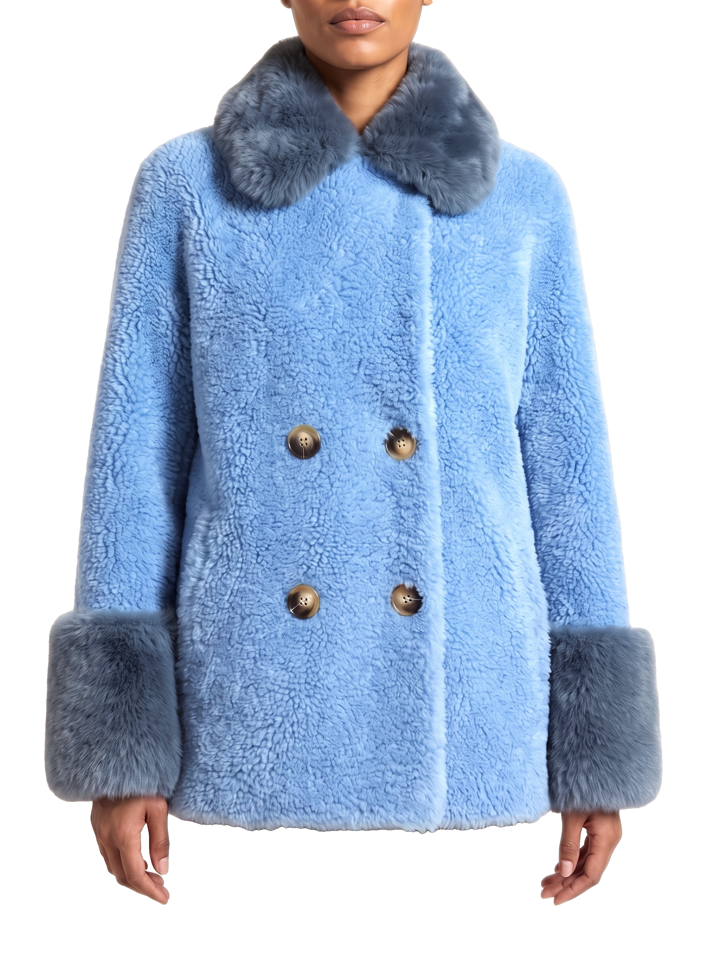 Fiona Wool Coat Short Sky Blue Model Close