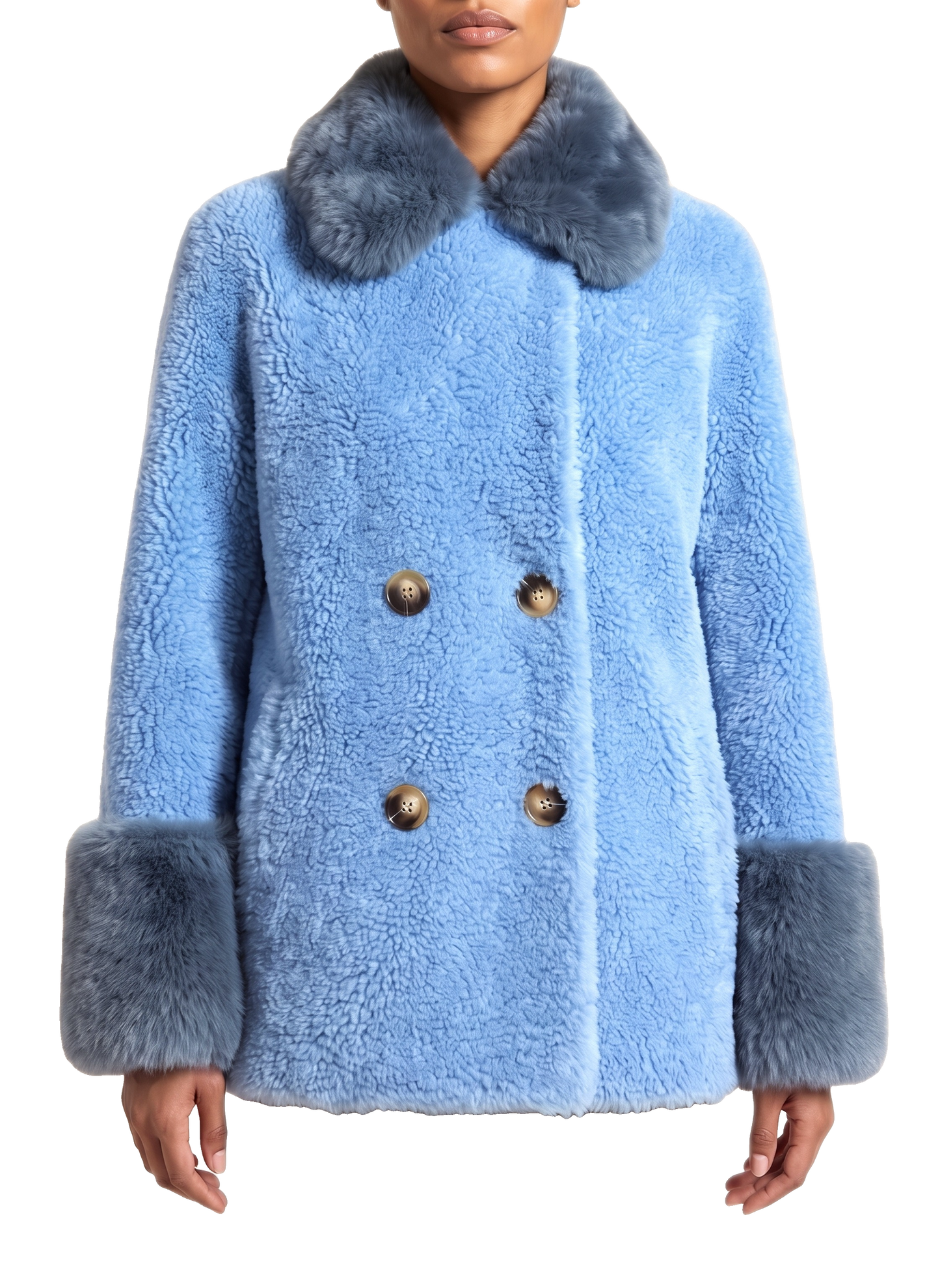 Fiona Wool Coat Short Sky Blue Model Close