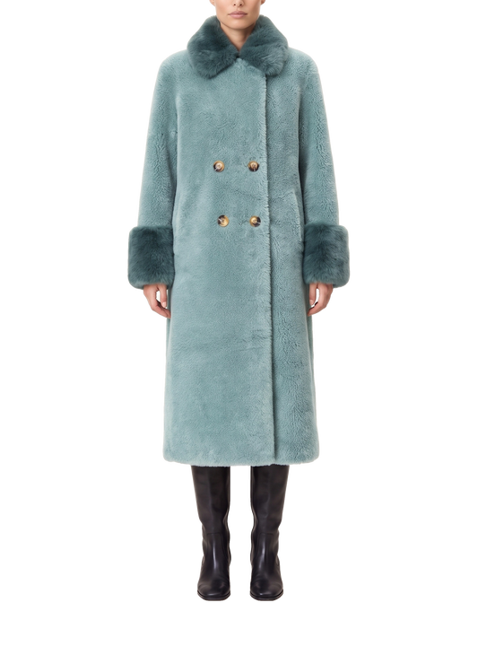 Fiona Wool Coat Long Turquoise Model Front