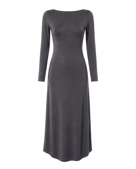 Scarlett Long Open Back Dress Dark Grey - front